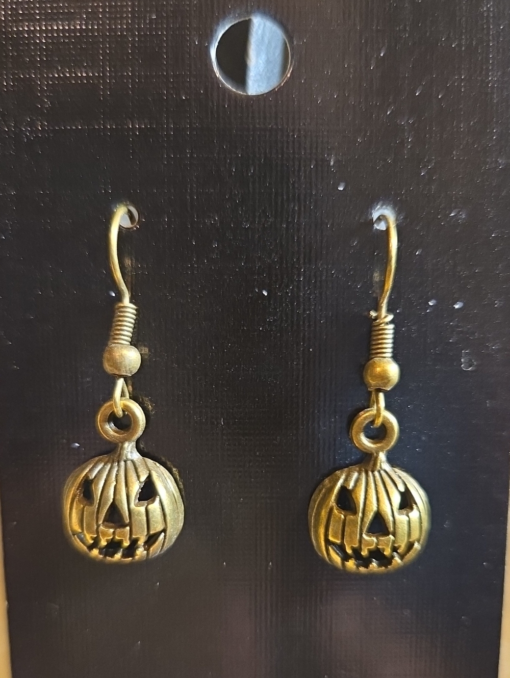 Halloween Pumpkin Dangle Earrings - Brass Tone